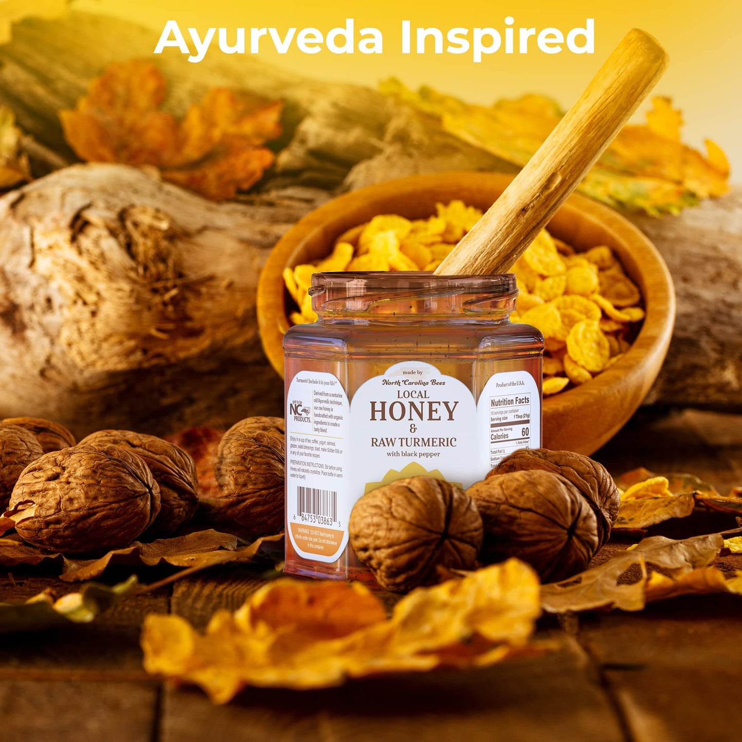 SUPER HONEY North Carolina Honey with Turmeric and Black Pepper, Ayurveda Inspired 100% Pure Raw Honey, Unfiltered and Naturally Delicious - 12oz. Glass Jar