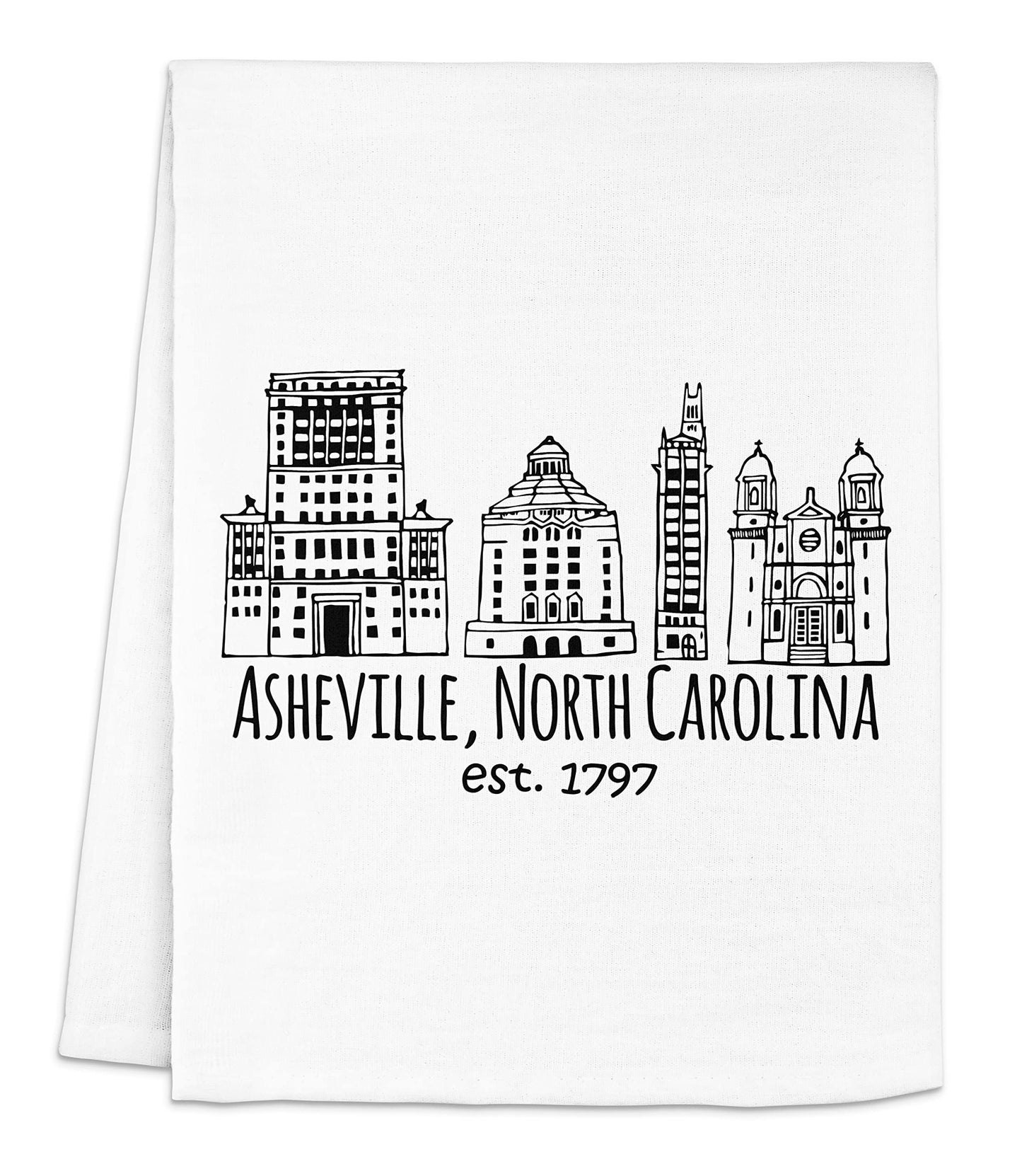 Funny Dish Towel, Asheville North Carolina Collage, Flour Sack Kitchen Towel, Sweet Housewarming Gift, Farmhouse Kitchen Decor, White or Gray (White)