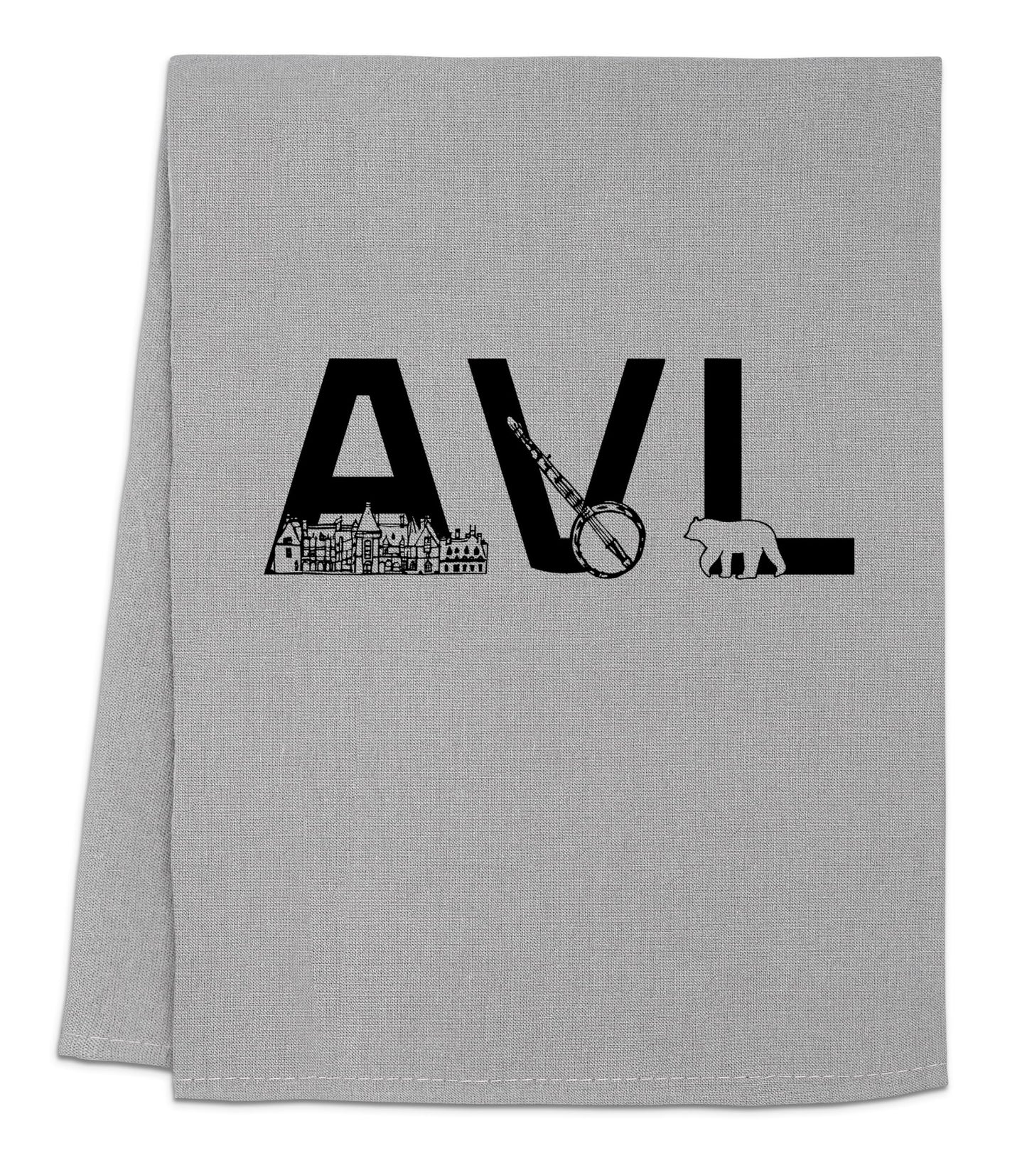 Funny Dish Towel, Asheville North Carolina Collage, Flour Sack Kitchen Towel, Sweet Housewarming Gift, Farmhouse Kitchen Decor, White or Gray (White)