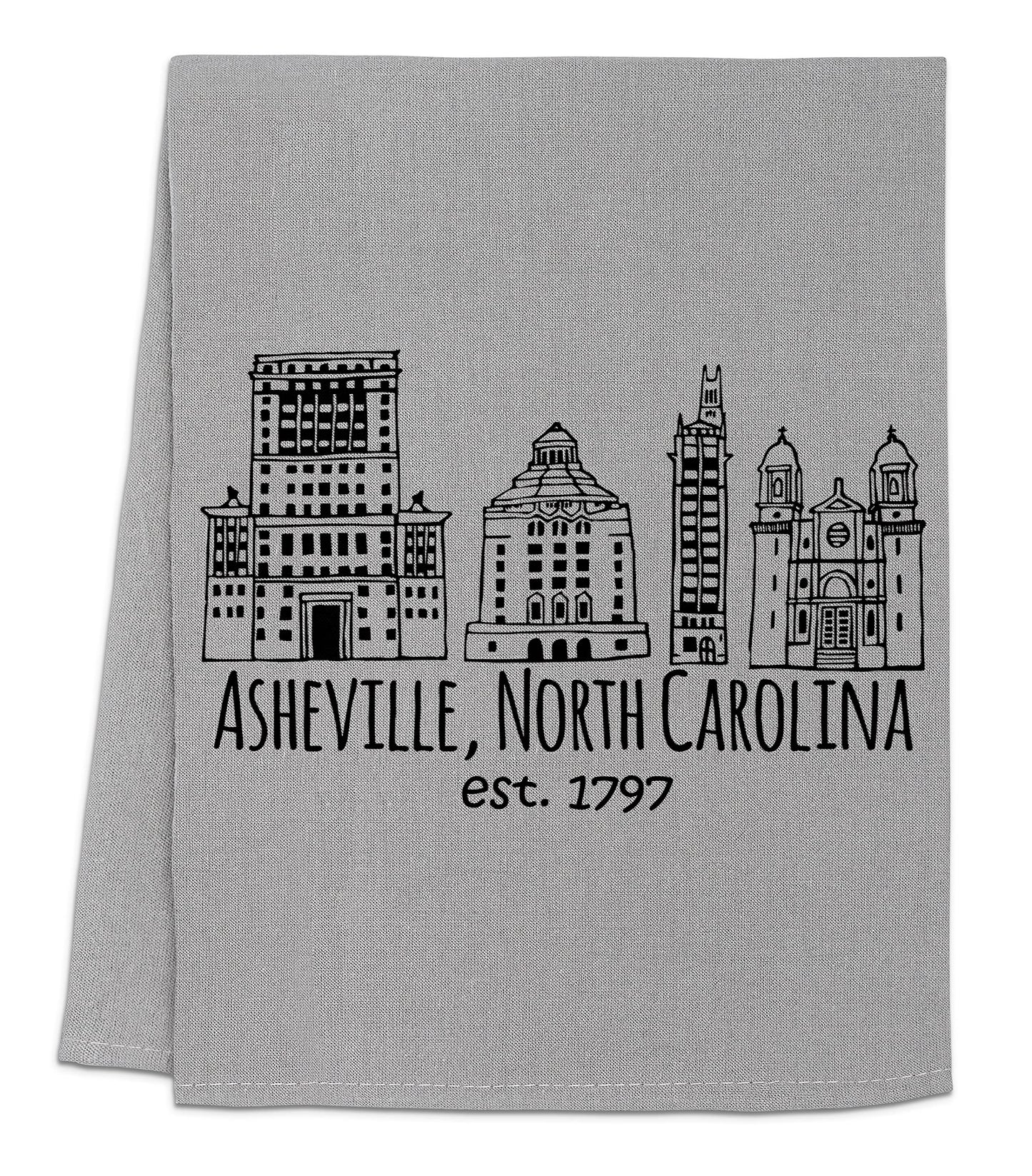 Funny Dish Towel, Asheville North Carolina Collage, Flour Sack Kitchen Towel, Sweet Housewarming Gift, Farmhouse Kitchen Decor, White or Gray (White)