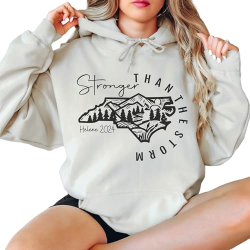 North Carolina Strong Hoodie Sweatshirt, NC Hurricane Helene Survivor Shirt, Western NC Storm Sweatshirt for Hurricane Helene Victims, Animals and Rescuers (L, Sand)