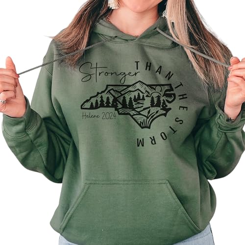 North Carolina Strong Hoodie Sweatshirt, NC Hurricane Helene Survivor Shirt, Western NC Storm Sweatshirt for Hurricane Helene Victims, Animals and Rescuers (L, Sand)