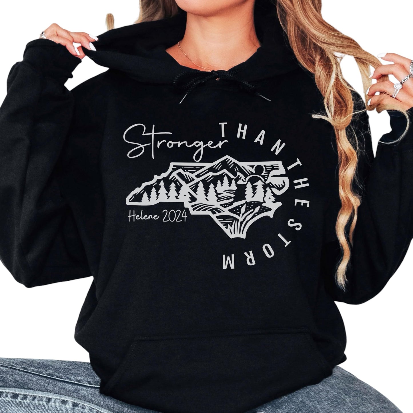 North Carolina Strong Hoodie Sweatshirt, NC Hurricane Helene Survivor Shirt, Western NC Storm Sweatshirt for Hurricane Helene Victims, Animals and Rescuers (L, Sand)