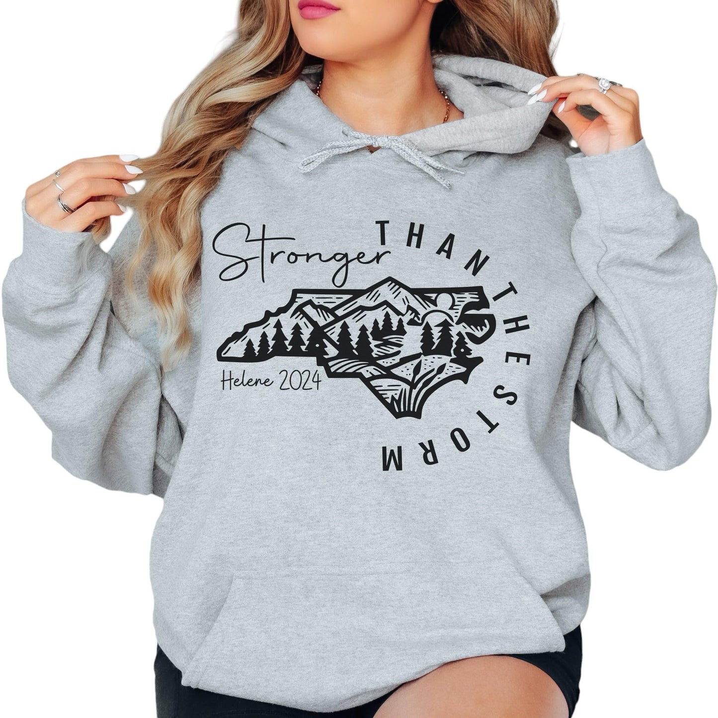 North Carolina Strong Hoodie Sweatshirt, NC Hurricane Helene Survivor Shirt, Western NC Storm Sweatshirt for Hurricane Helene Victims, Animals and Rescuers (L, Sand)