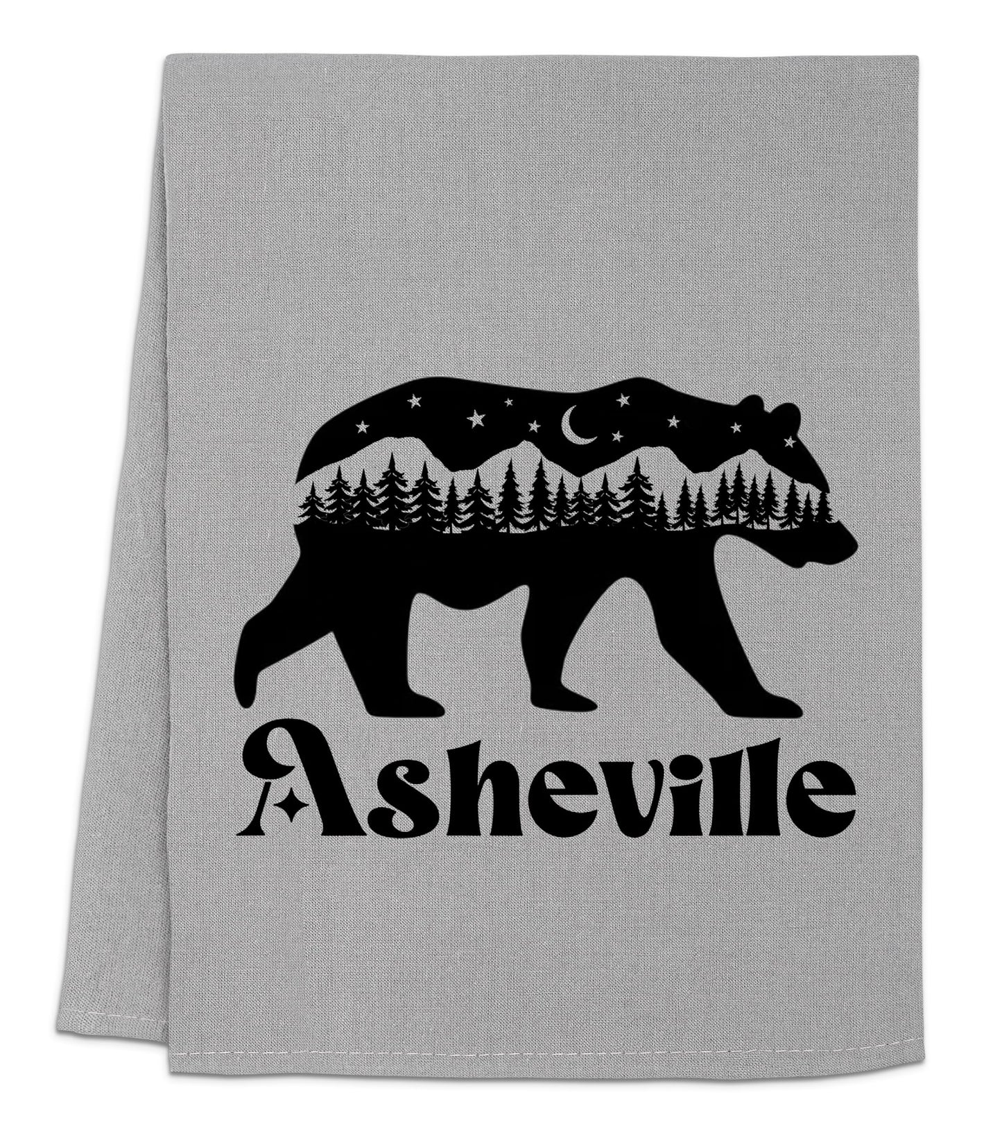 Funny Dish Towel, Asheville North Carolina Collage, Flour Sack Kitchen Towel, Sweet Housewarming Gift, Farmhouse Kitchen Decor, White or Gray (White)