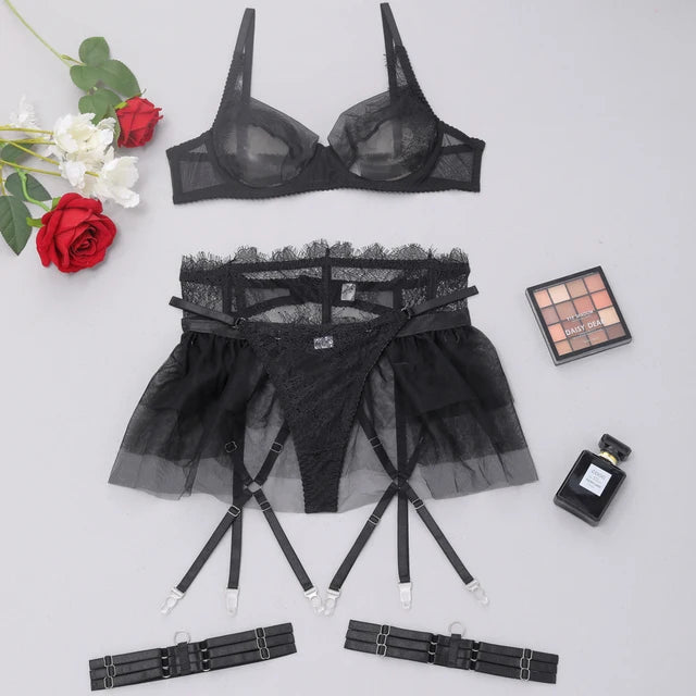Sheer Lingerie Set With Ruffles